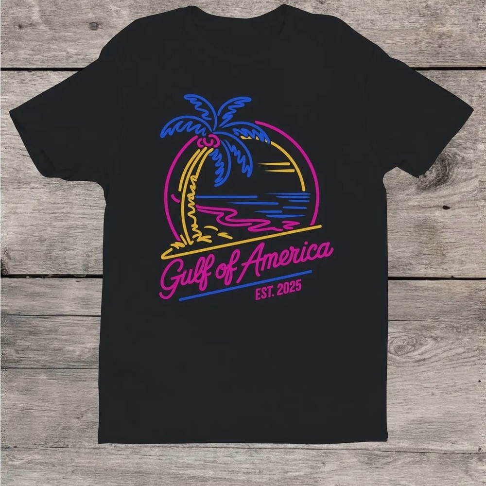 Black and Neon Palm Tree Gulf of America Graphic Tee